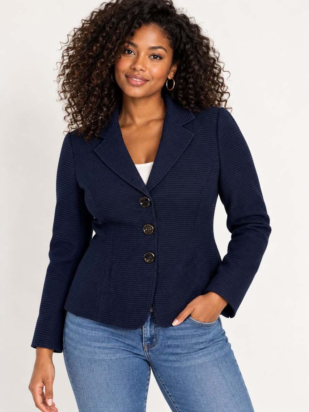 Lafayette 148 New York Women’s 8 Navy Textured Tailored Three Button Blazer